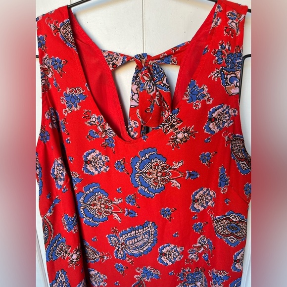Paraphrase Red Floral Print Sheath Dress Size 8 Sleeveless Tie Neck Side Zip - Picture 4 of 8